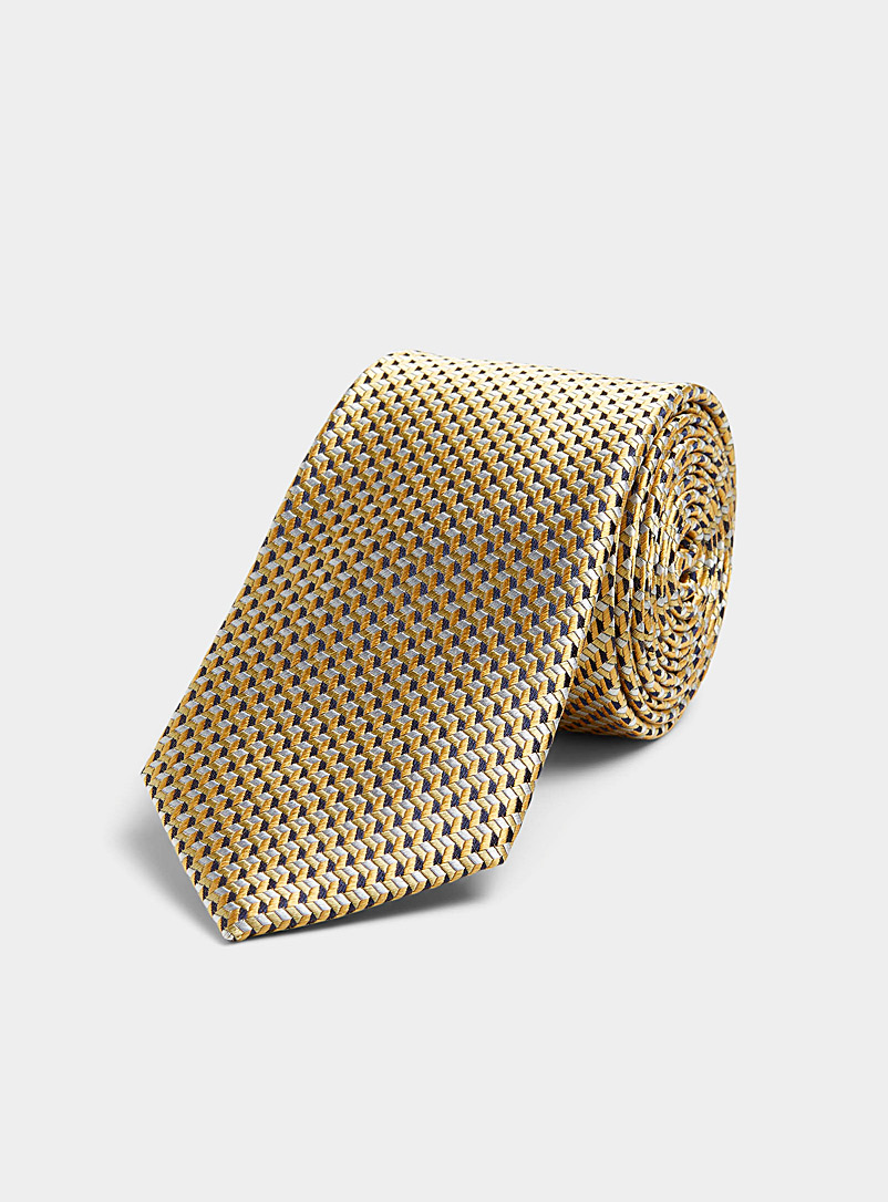 Le 31 Golden Yellow Graphic mosaic satiny tie for men