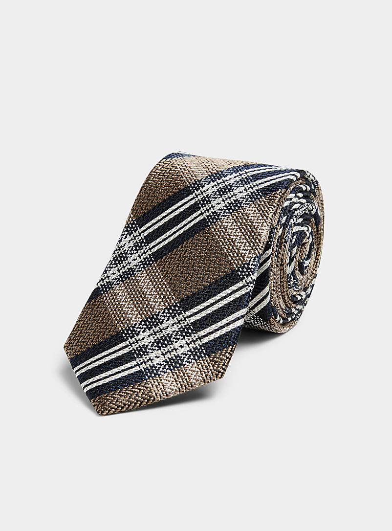 Le 31 Fawn Neutral-tone tartan tie for men