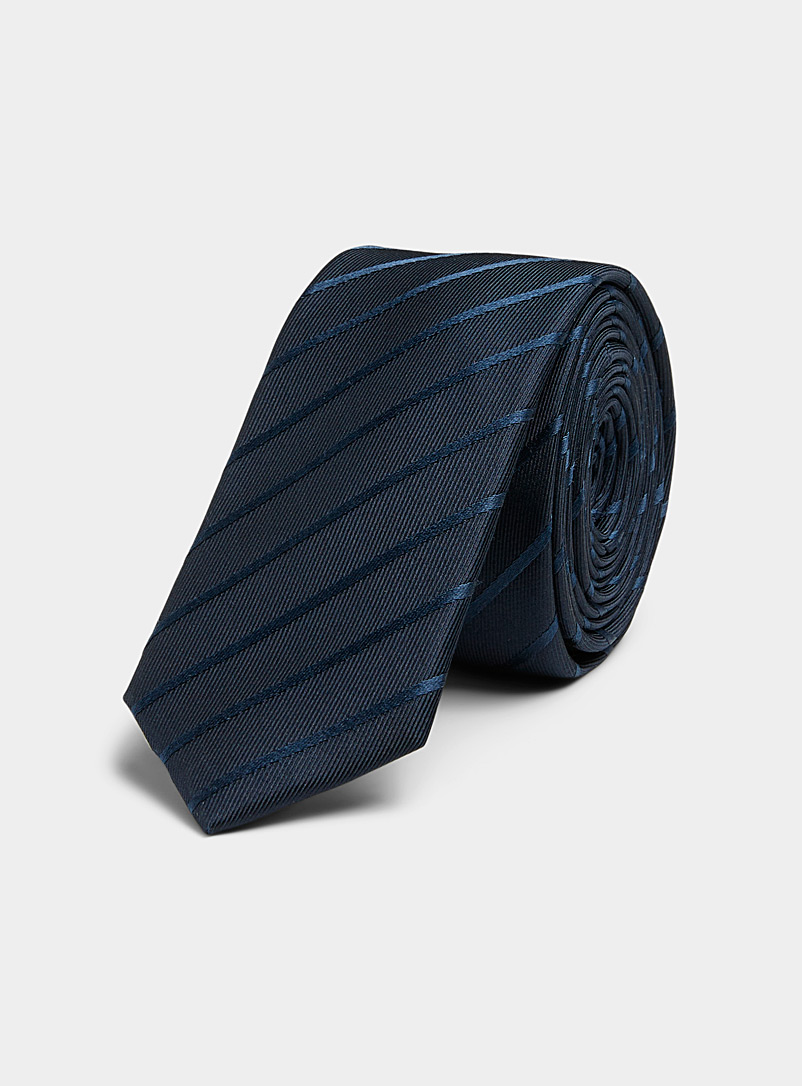 Le 31 Indigo/Dark Blue Tone-on-tone striped skinny tie for men