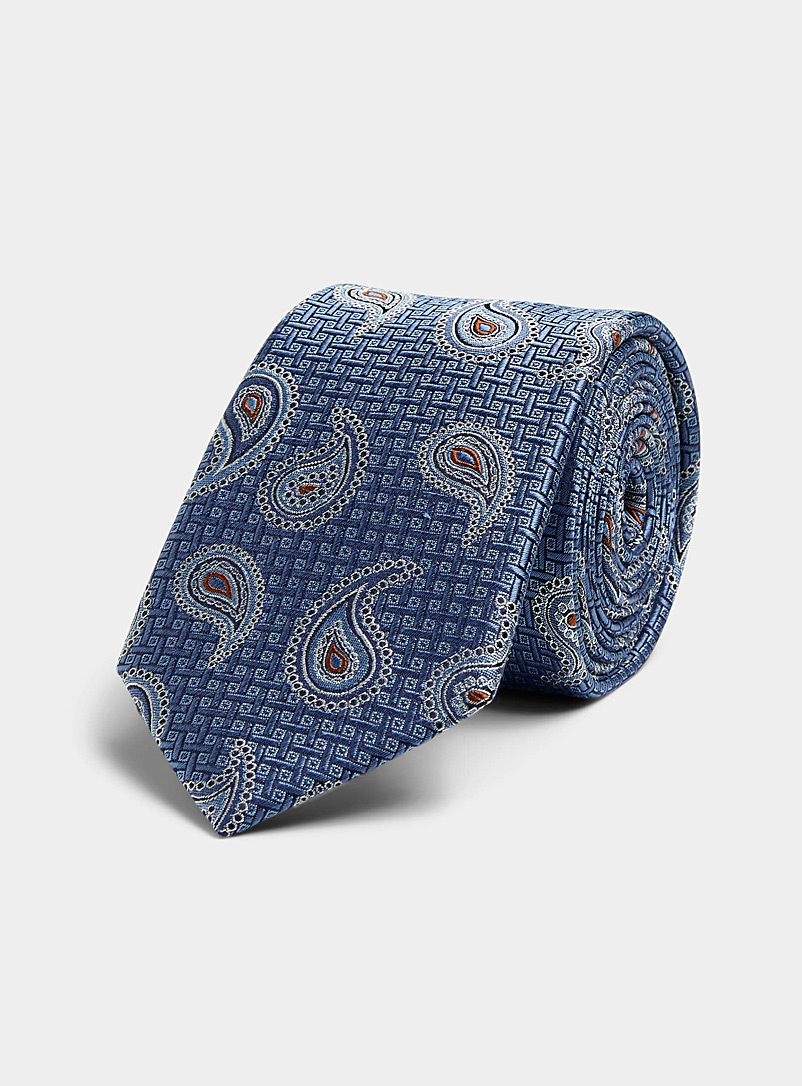 Le 31 Blue Geo jacquard paisley tie for men