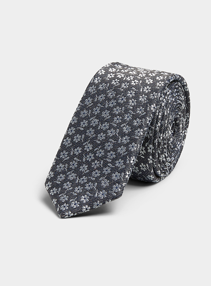 Le 31: La cravate étroite fleurs argentées Charbon pour homme