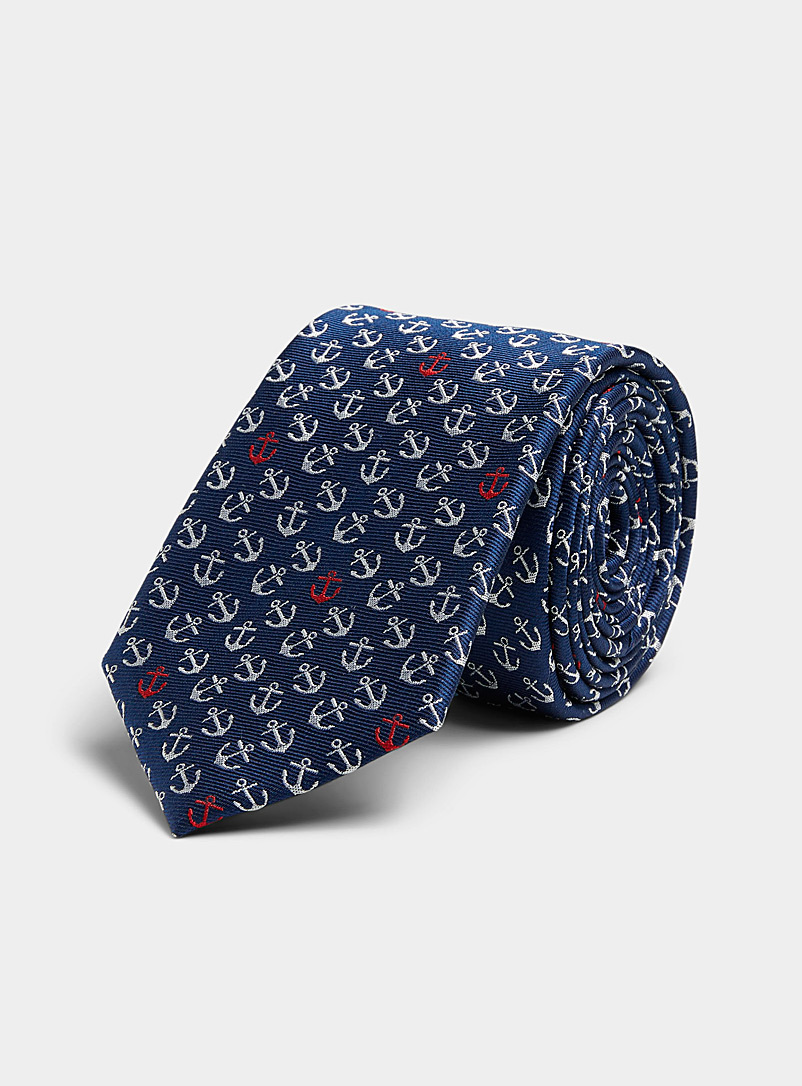 Le 31 Navy/Midnight Blue Red-accent anchor tie for men
