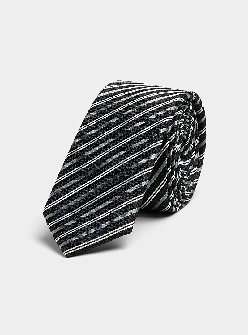 Le 31 Black Diagonal stripe skinny tie for men