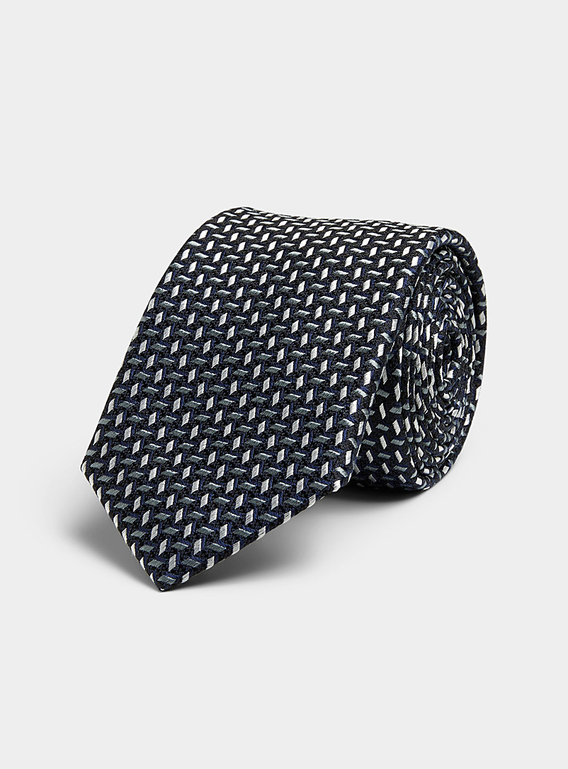 Le 31 Black Two-tone herringbone jacquard tie for men