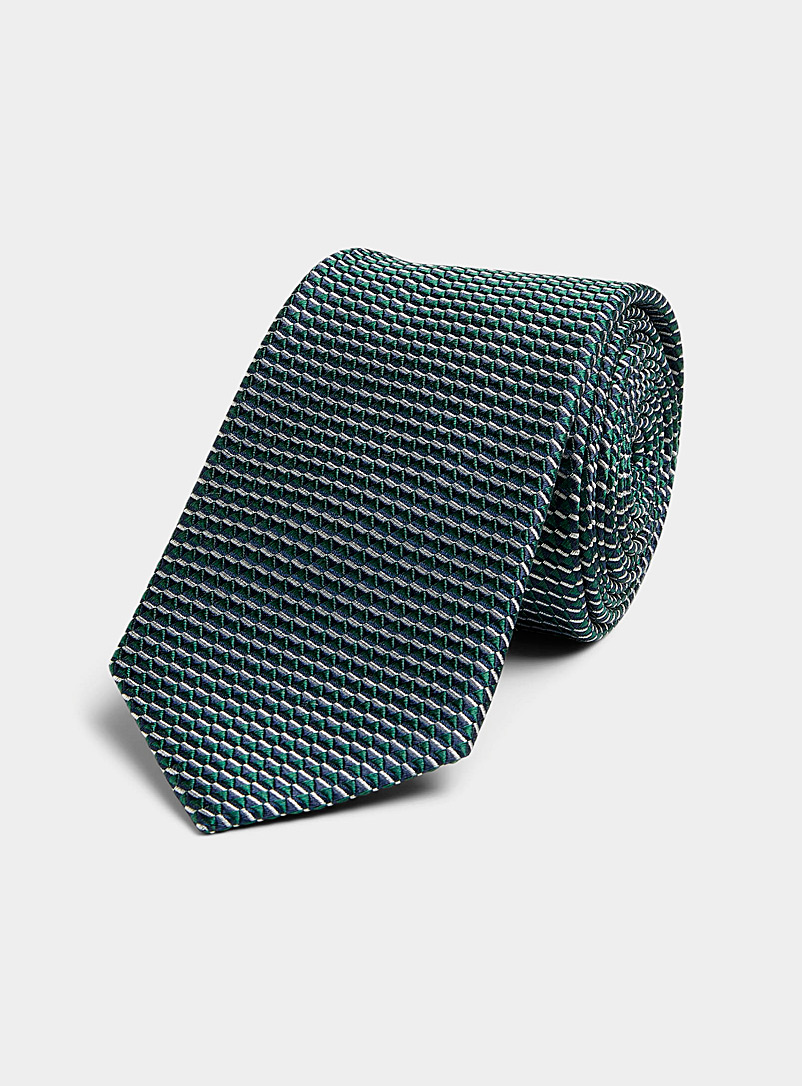 Le 31: La cravate lignes saccadées Vert foncé-mousse-olive pour homme