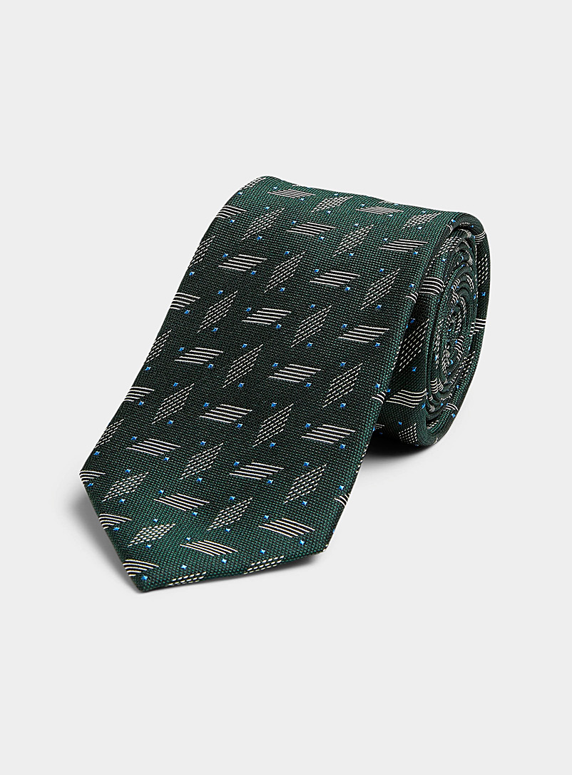 Le 31: La cravate losanges graphiques Vert foncé-mousse-olive pour homme