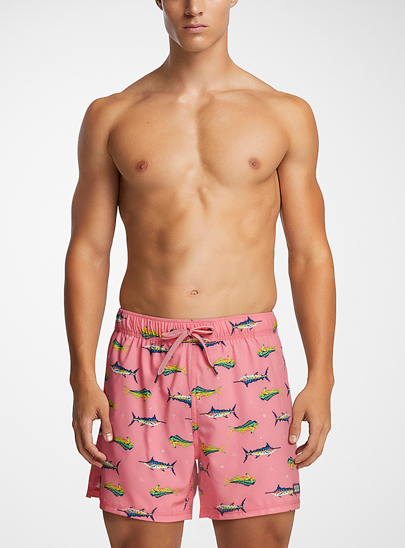 Saxx Patterned pink  Pixel fish swim trunk for men