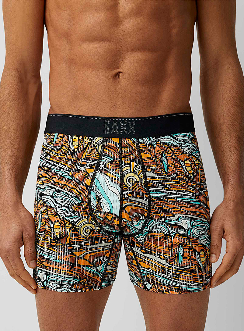 Saxx: Le boxer long micropointillé sillons colorés QUEST Orange à motifs pour homme
