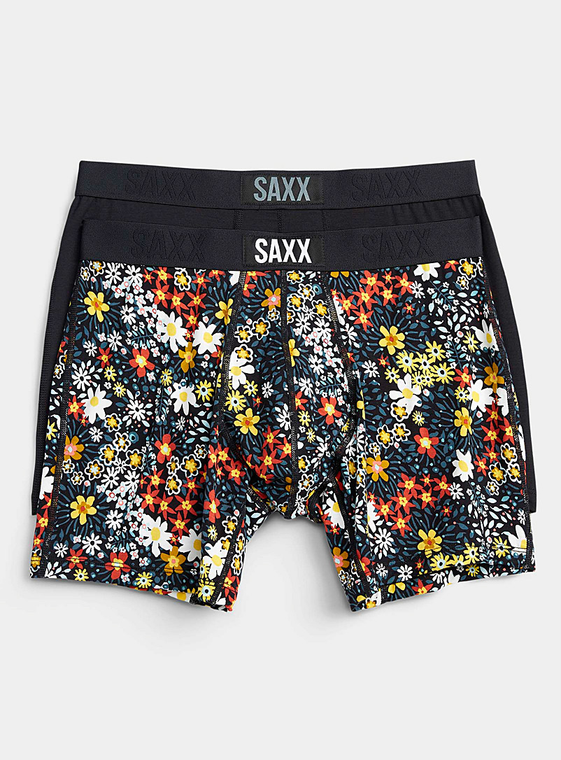 Saxx Patterned Black Solid and daisy boxer briefs VIBE - 2-pack for men