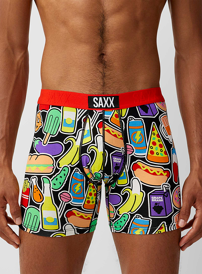 Saxx Patterned Black Pop art snacks boxer brief VIBE for men
