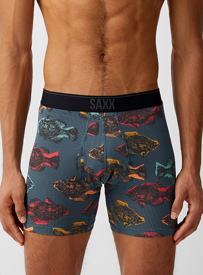 Saxx Patterned Blue Fish micro-dotwork boxer brief QUEST for men