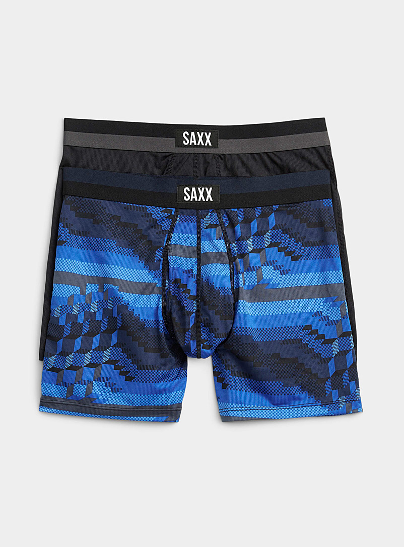 Saxx Patterned Blue Solid and blue cube boxer briefs SPORT MESH - 2-pack for men