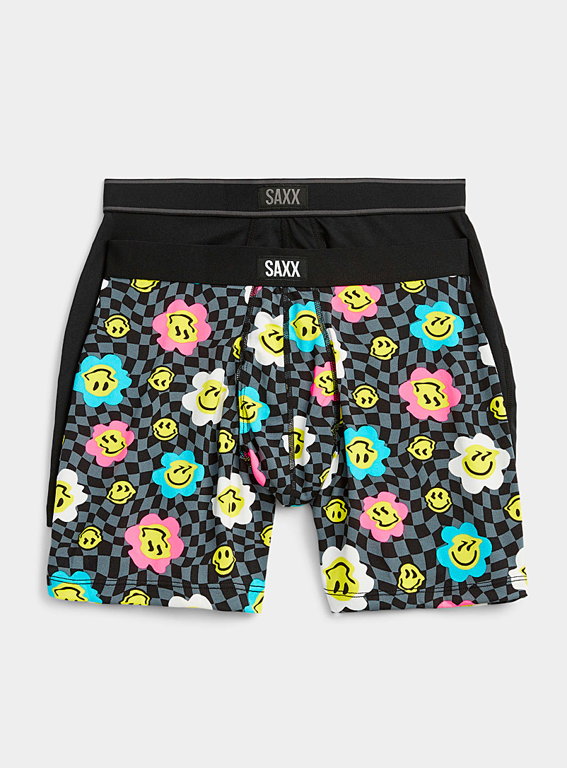 Saxx Patterned Black Solid and funky smiley boxer briefs DAYTRIPPER - 2-pack for men