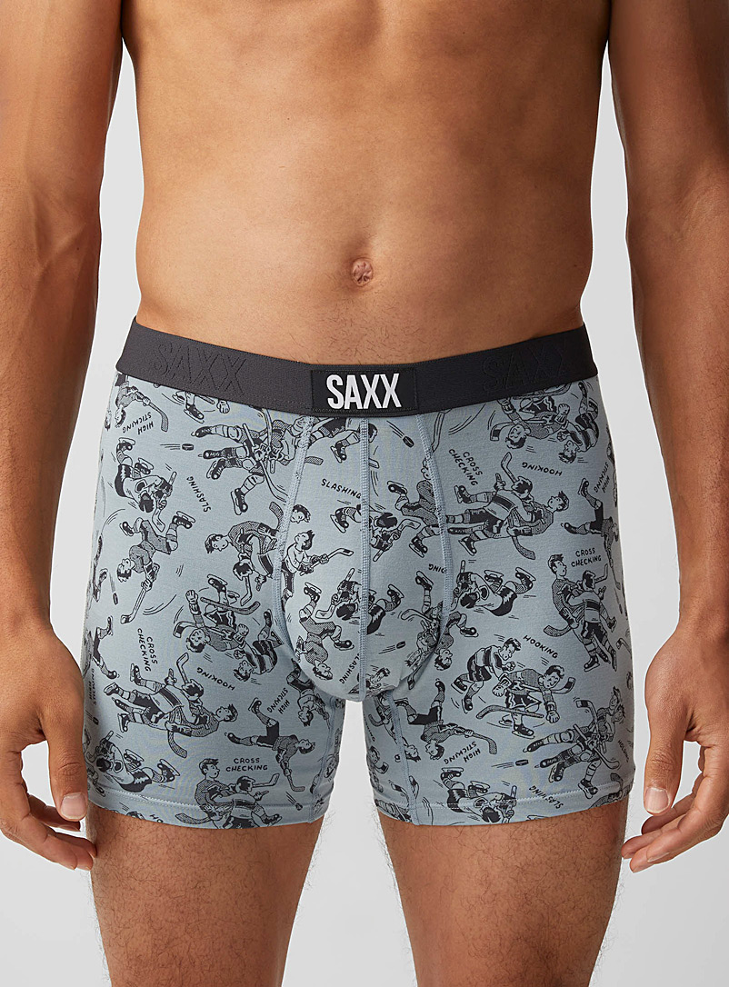 Saxx Patterned Blue Lively hockey player boxer brief VIBE for men