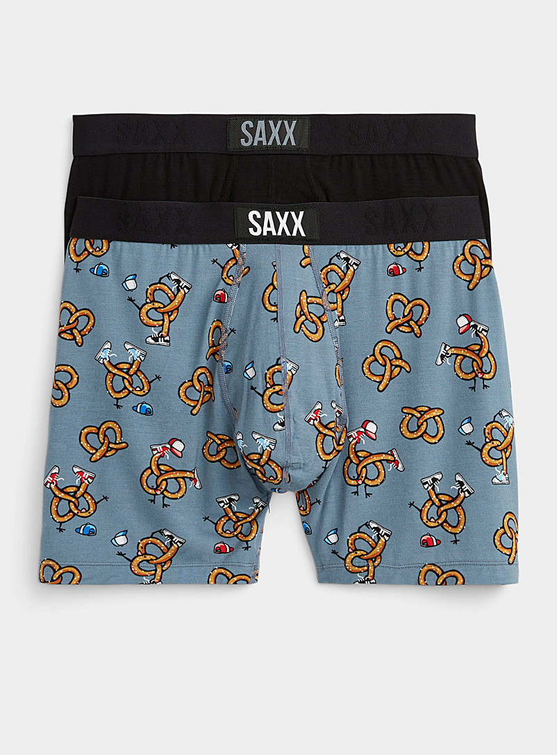 Saxx Patterned Blue Pretzel and solid boxer briefs VIBE - 2-pack for men