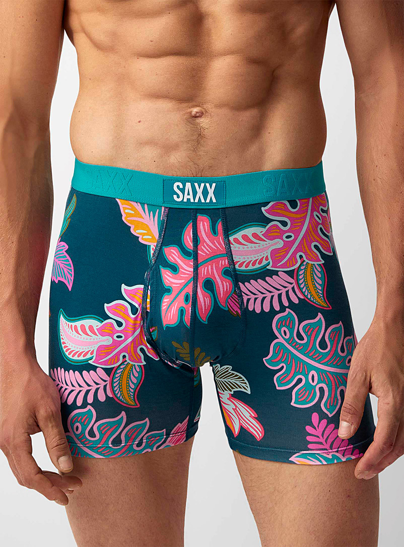 Saxx Patterned Blue Exotic leaves boxer brief ULTRA for men