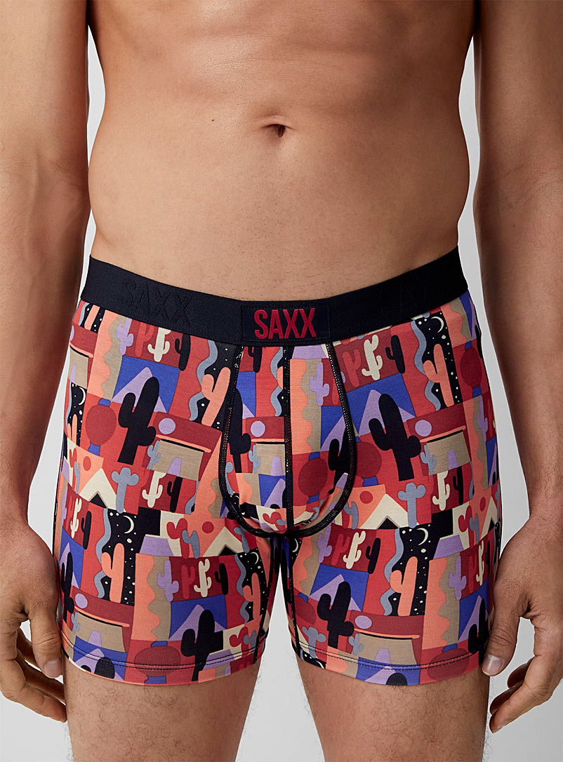 Saxx: Le boxeur long désert patchwork VIBE Rouge à motifs pour homme