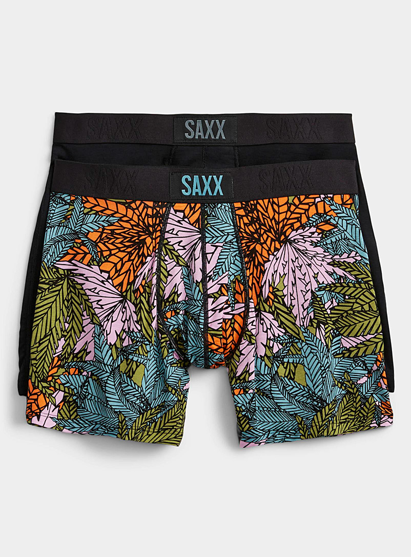 Saxx Patterned Black Solid and tropical jungle boxer briefs VIBE - 2-pack for men