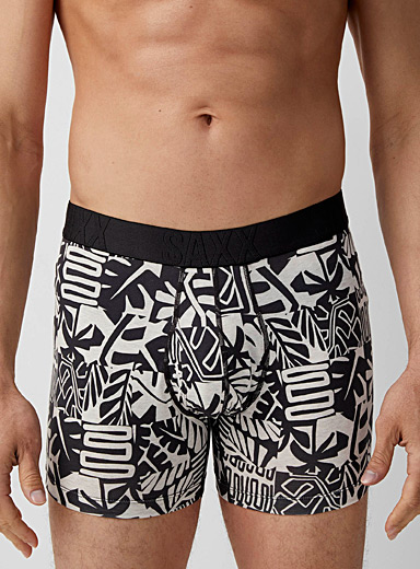 Saxx Patterned Black Black-and-white foliage boxer brief DROPTEMP™ for men
