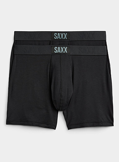 Saxx Underwear Men's Boxer Briefs – Vibe Men's Underwear – Boxer Briefs  with Built-in Ballpark Pouch Support – Underwear for Men,Black Coast Stripe, Medium 