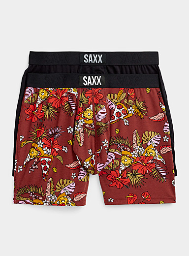 Saxx: Les boxeurs longs pizzas et fleurs ULTRA - Emballage de 2 Rouge à motifs pour homme