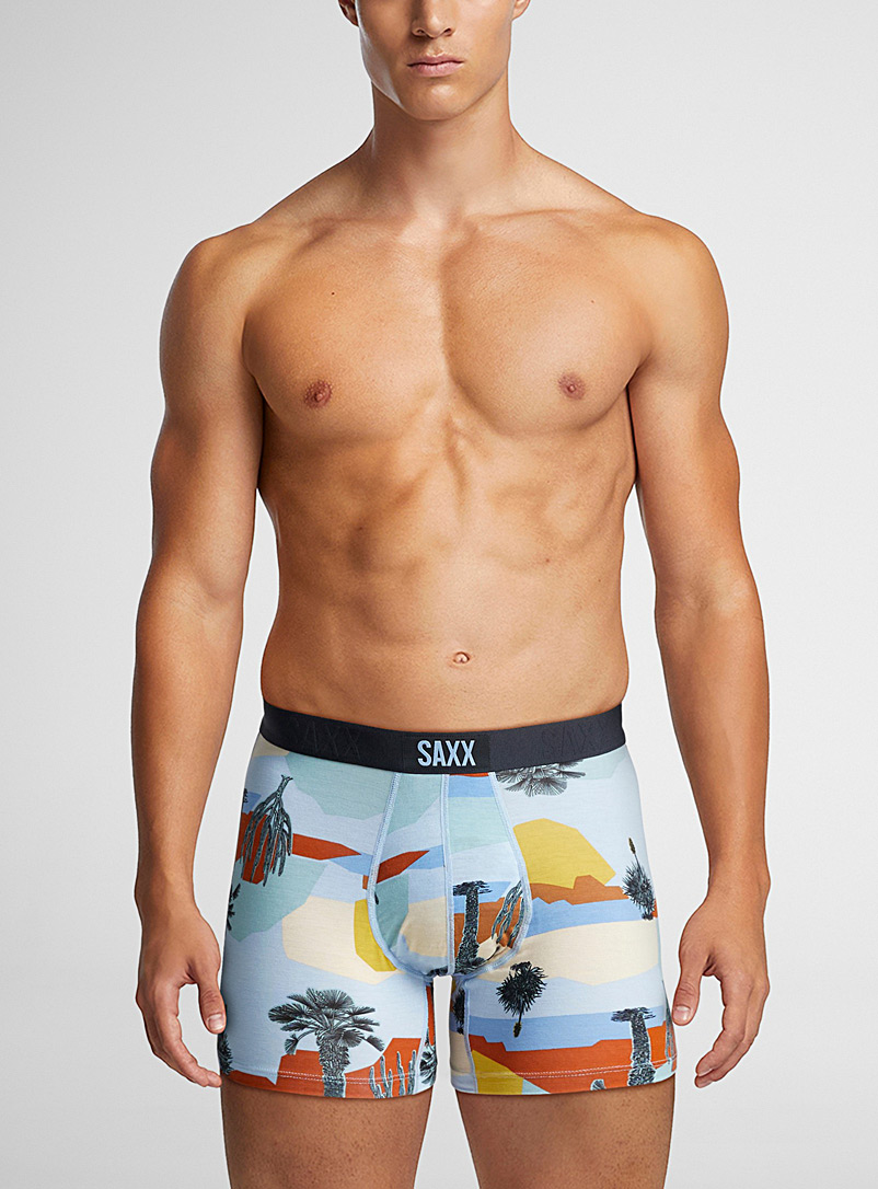 Saxx Patterned Blue Baja Bound boxer brief VIBE for men