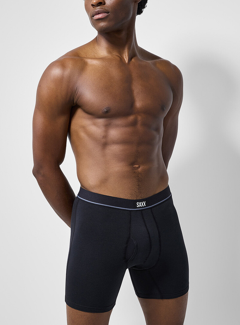 Saxx: Les boxeurs longs rayure unique 6 po Essential Cotton Emballage de 3 Vert &agrave; motifs pour homme
