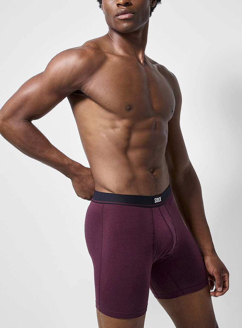 Saxx: Les boxeurs longs rayure unique 6 po Essential Cotton Emballage de 3 Vert &agrave; motifs pour homme