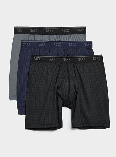 Les boxeurs longs micropointill&eacute;s noir/bleu/gris 6 po QUEST Emballage de 3