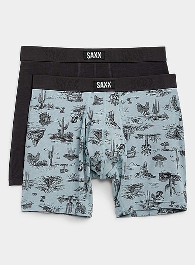 Saxx: Les boxeurs longs noir/Ouest am&eacute;ricain 6 po VIBE XTRA Ensemble de 2 Gris &agrave; motifs pour homme