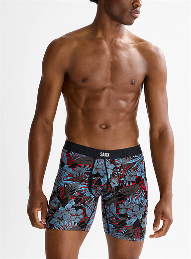 Saxx Patterned Blue 6" contrast foliage boxer brief VIBE XTRA for men