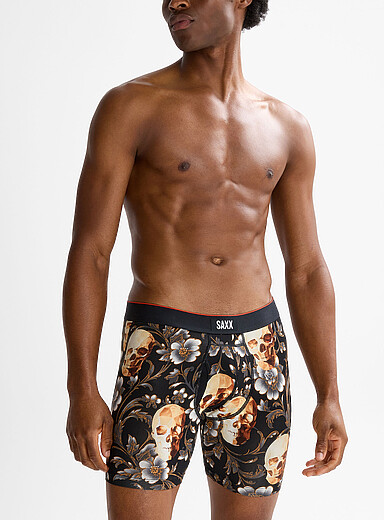 Saxx Patterned Black 6" gold skull boxer brief MULTI-SPORT MESH for men