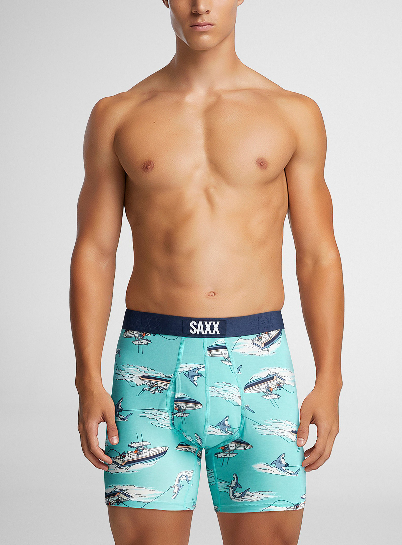 Saxx Sharkski Boxer Brief Ultra In Patterned Blue