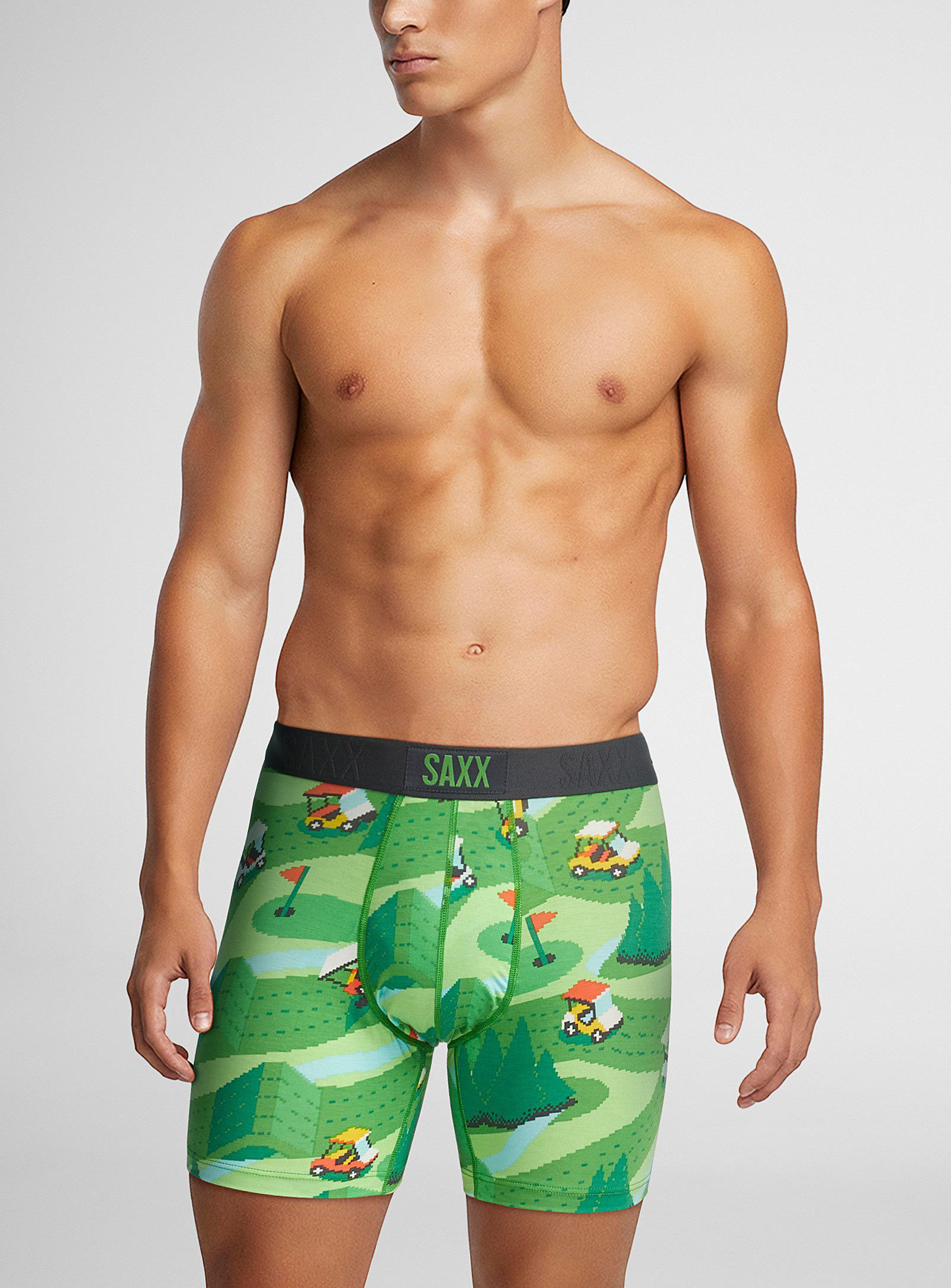 Saxx Golf Car Boxer Brief Vibe In Patterned Green