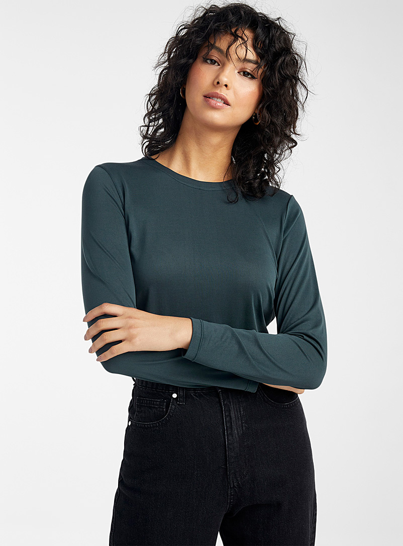 Icône: Le t-shirt modal TENCEL* manches longues Vert foncé-mousse-olive pour femme