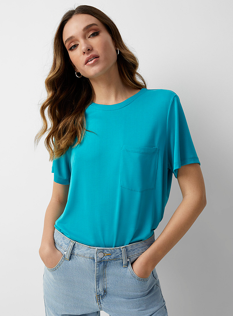 Icône: Le t-shirt peau de pêche Sarcelle-turquoise-aqua pour femme