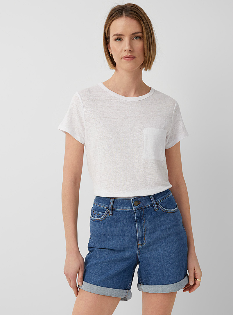 Contemporaine White Pure linen patch-pocket T-shirt for women