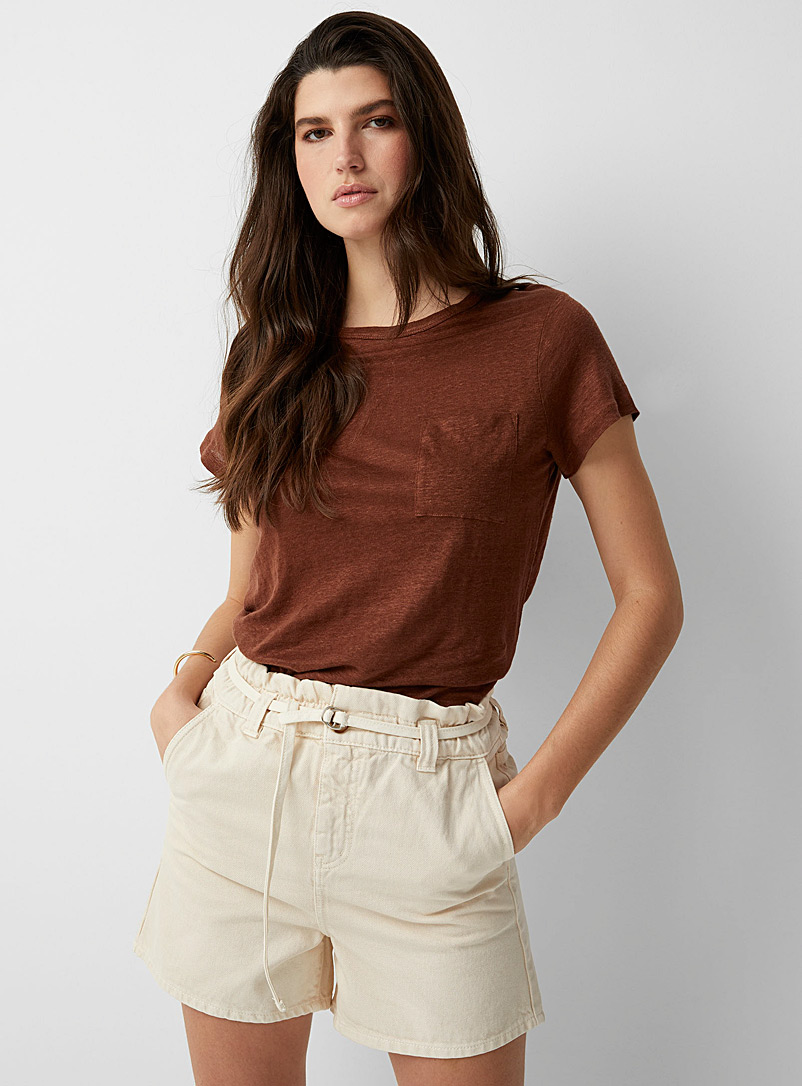 Contemporaine Brown Pure linen patch-pocket T-shirt for women