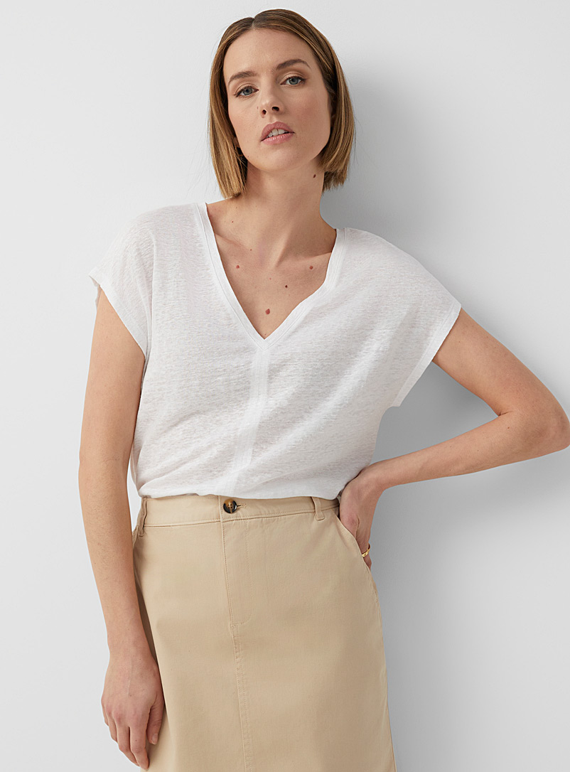 Contemporaine Pearly Pure linen cap-sleeve T-shirt for women