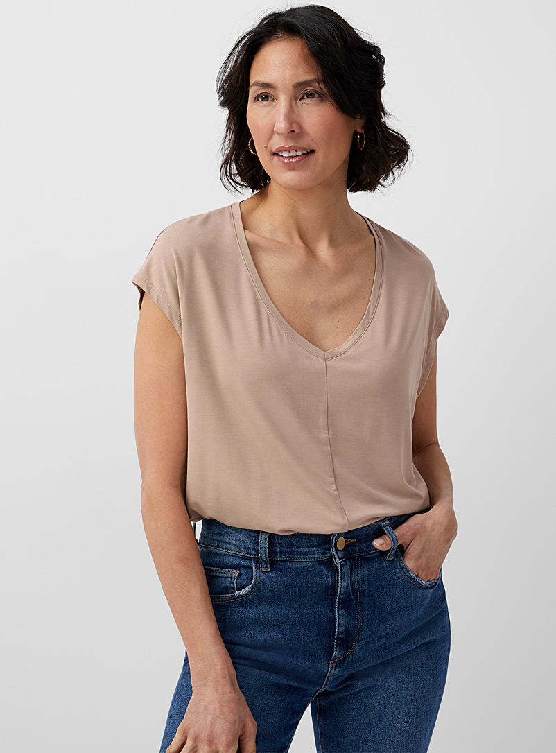 Contemporaine Light Brown Soft modal cap-sleeve T-shirt for women