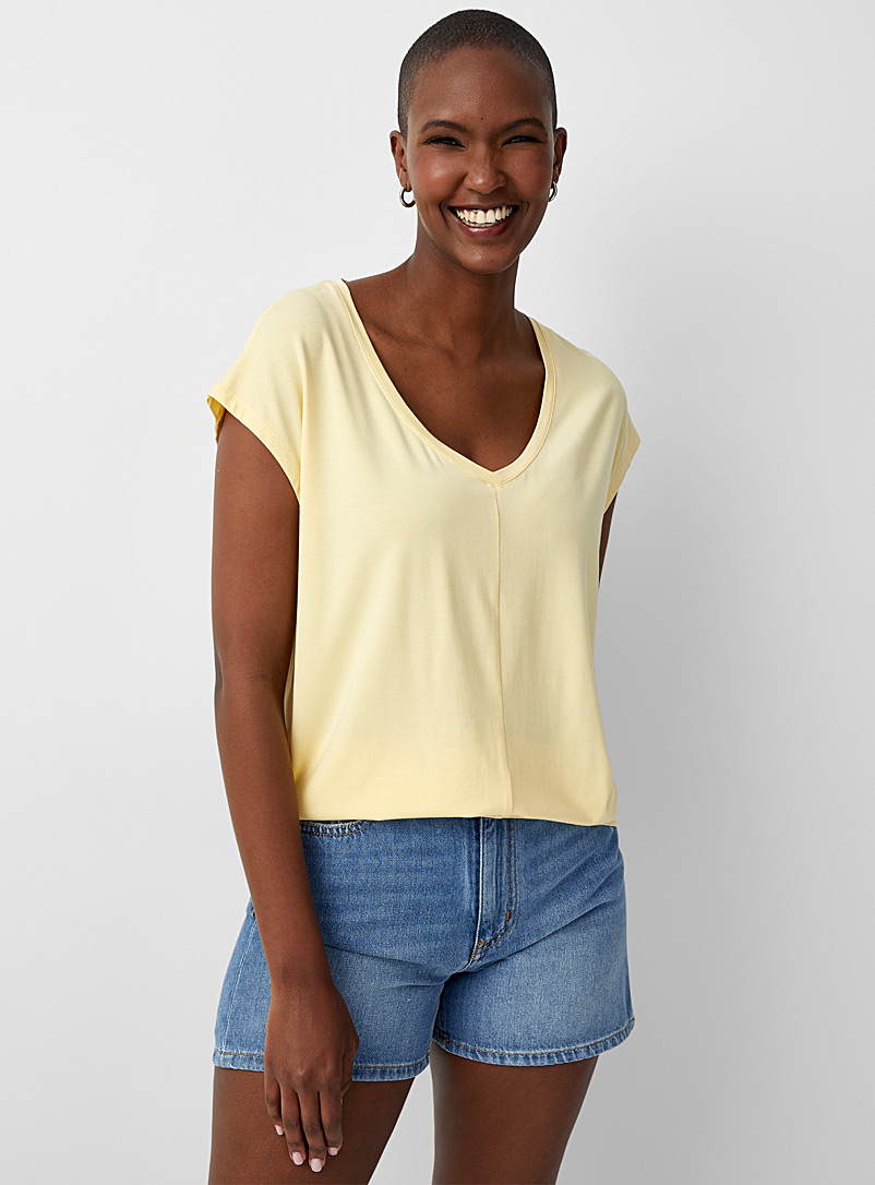 Contemporaine Golden Yellow Soft modal cap-sleeve T-shirt for women