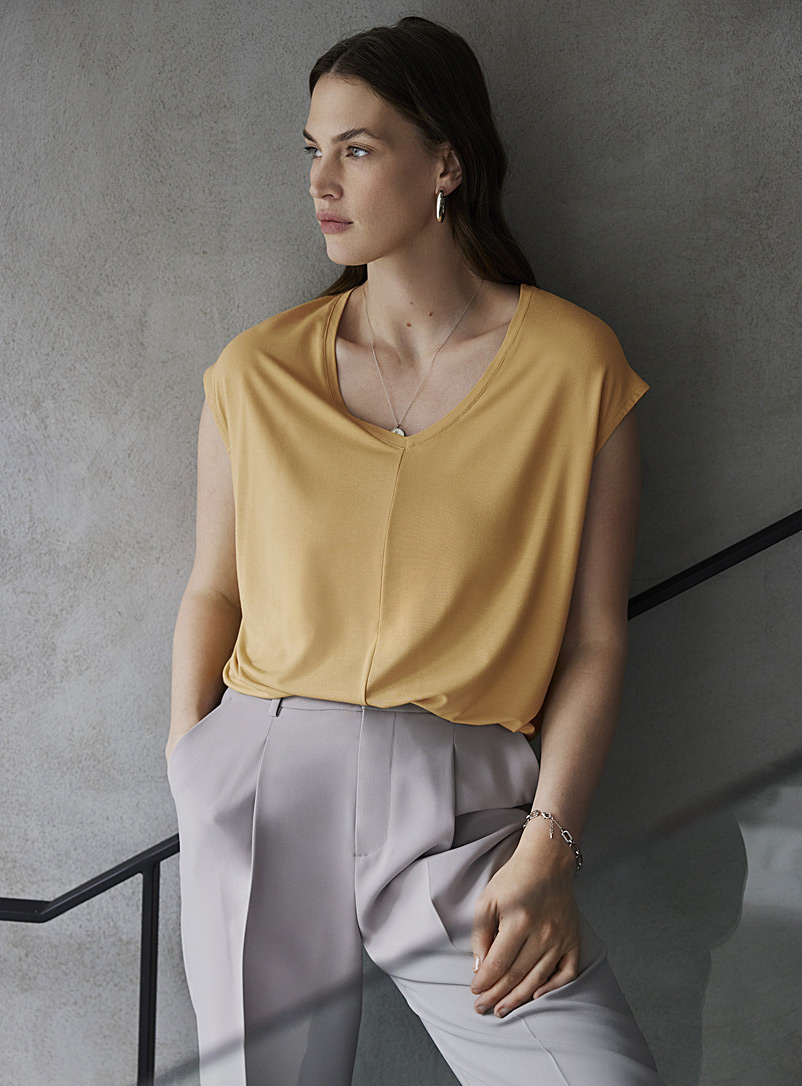Contemporaine Medium Yellow Eco-friendly modal cap-sleeve loose T-shirt for women