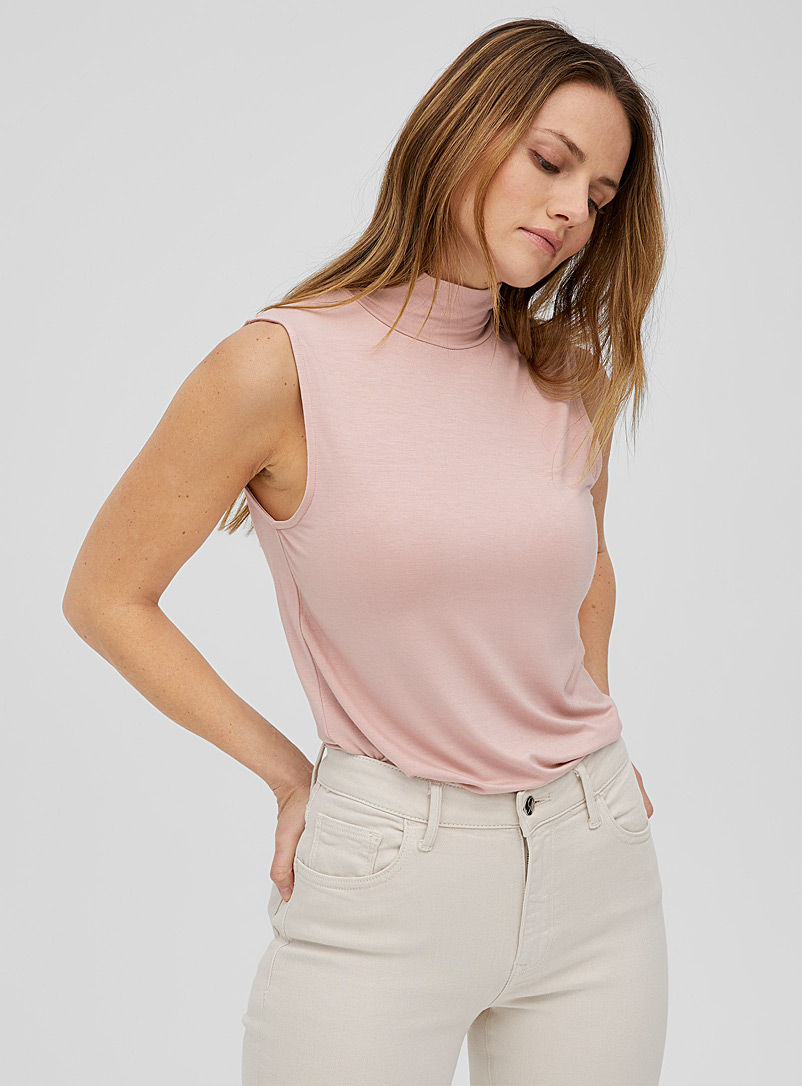 Contemporaine Dusky Pink Soft jersey sleeveless mock neck for women