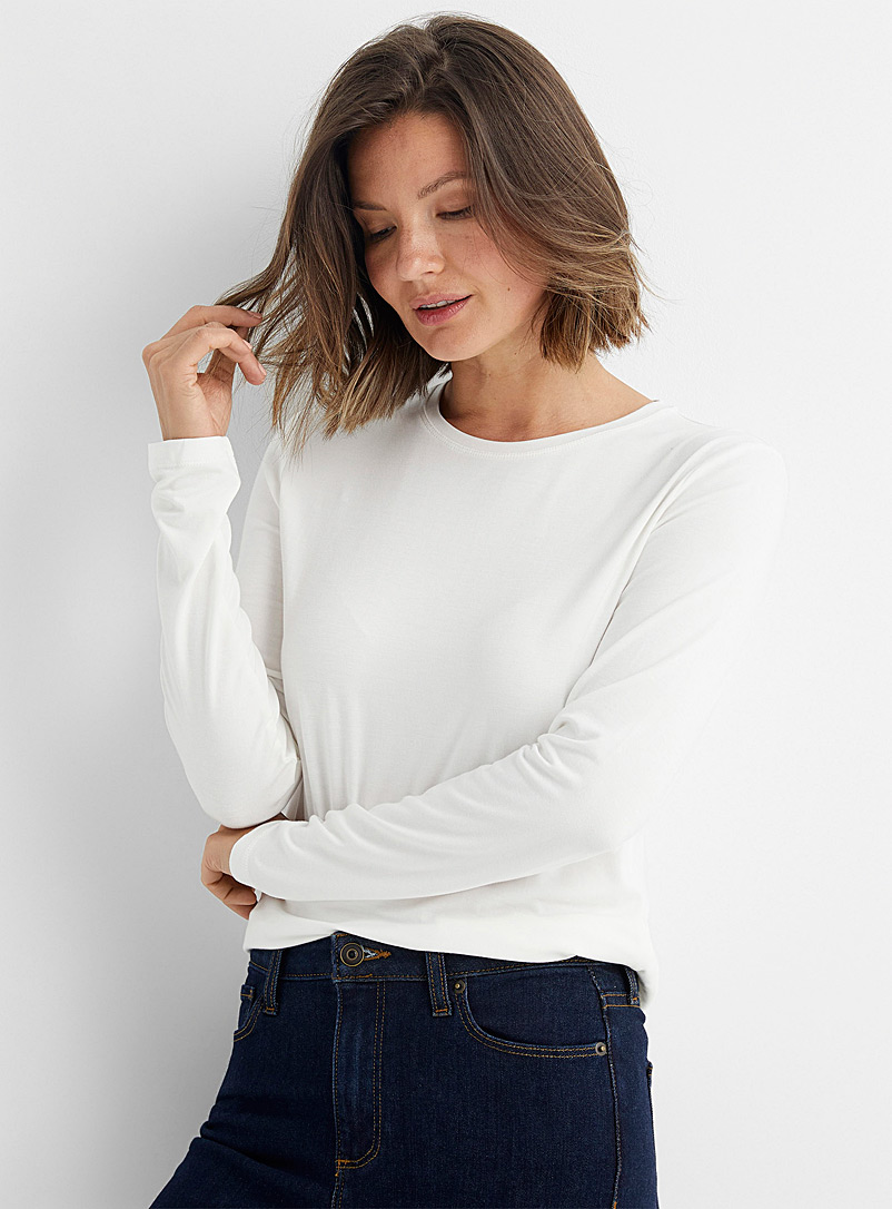Contemporaine White Long-sleeve soft jersey T-shirt for women