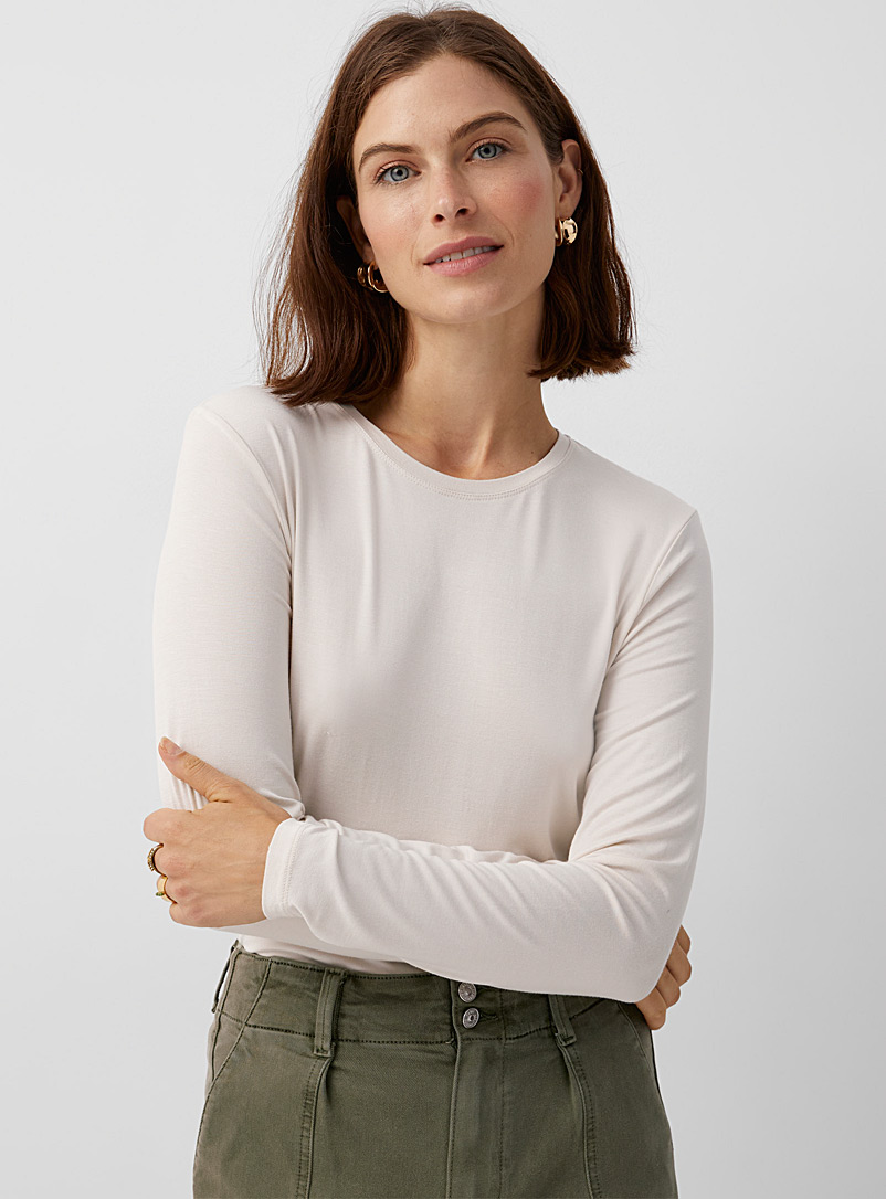 Contemporaine Cream Beige Soft jersey long-sleeve T-shirt for women