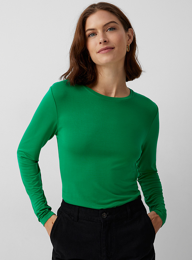 Contemporaine: Le t-shirt manches longues doux jersey Vert pour femme