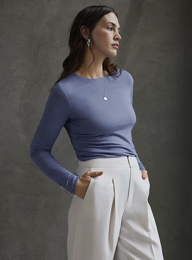 Contemporaine: Le t-shirt manches longues doux jersey Bleu pâle-bleu poudre pour femme