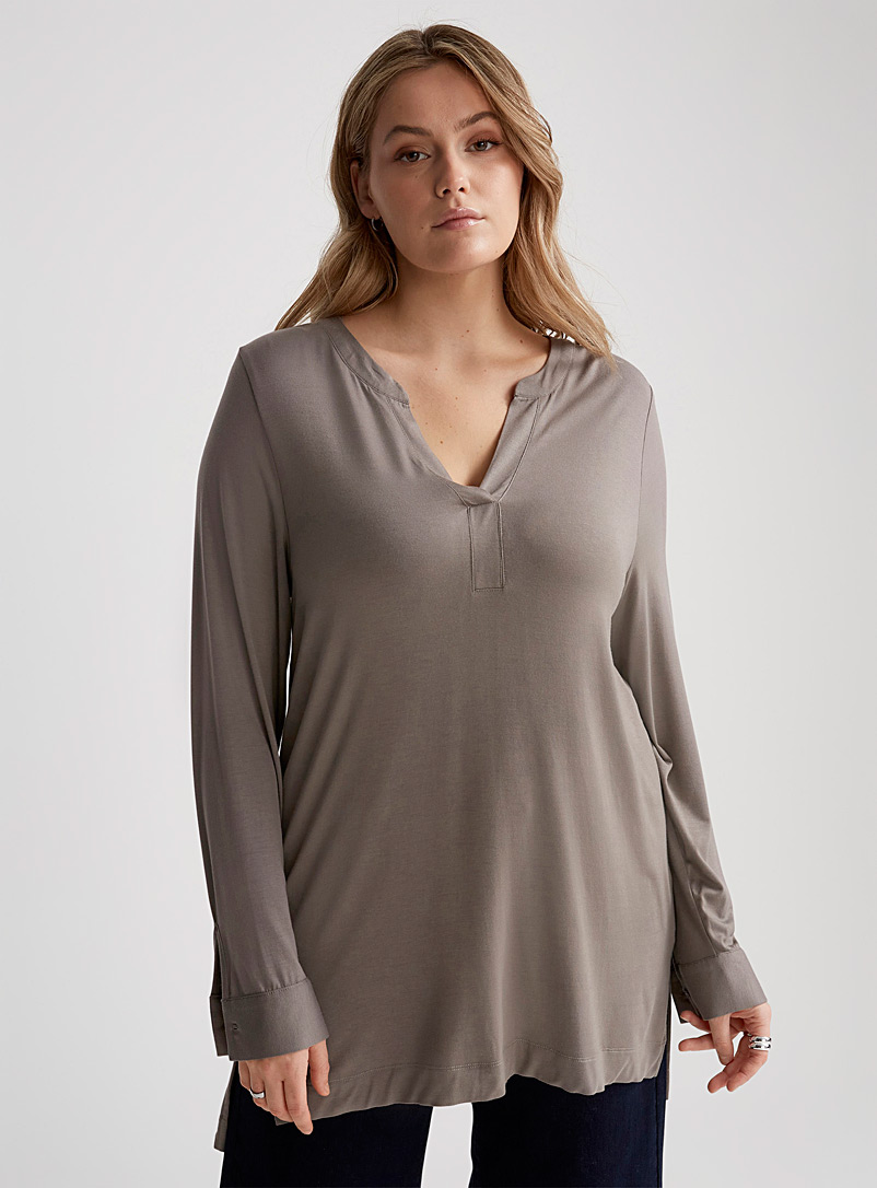Contemporaine Grey Soft jersey slit-collar tunic for women
