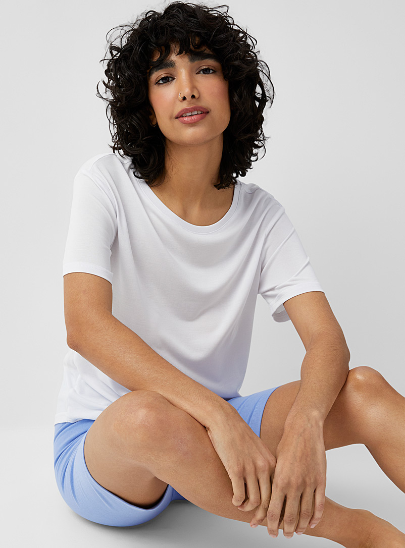 Miiyu x Twik White Short-sleeve silky modal lounge T-shirt for women