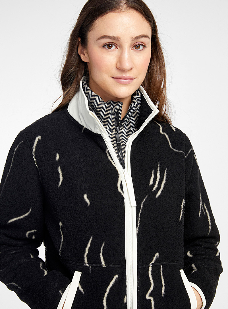 I.FIV5 Patterned Black Zip cotton polar fleece top for women